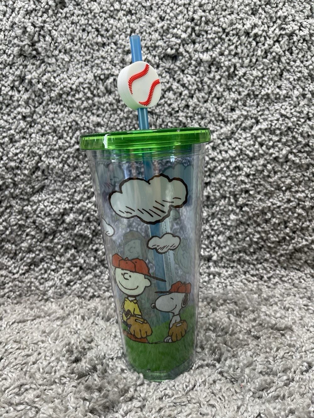Peanuts Baseball Scene Charm Cup Snoopy Smoothie Cup Straw Multicolor NWT